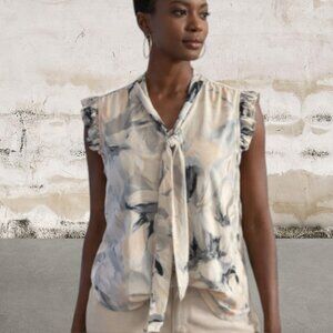 Calvin Klein Floral Blouse with Neck Tie Size Large